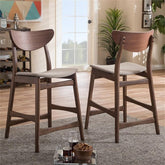Baxton Studio 2 Piece Latina Scandinavian Style Light Grey Fabric Upholstered Walnut Counter Stool Set, 24", Gray